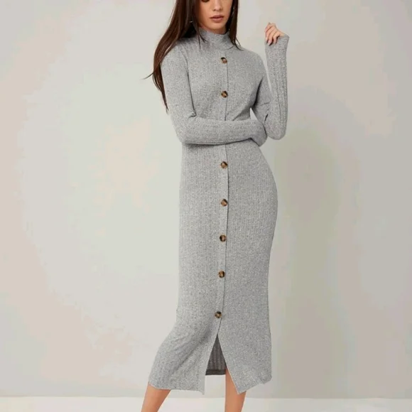 Mock neck ribbed knit bodycon dress - Picture 3 of 5